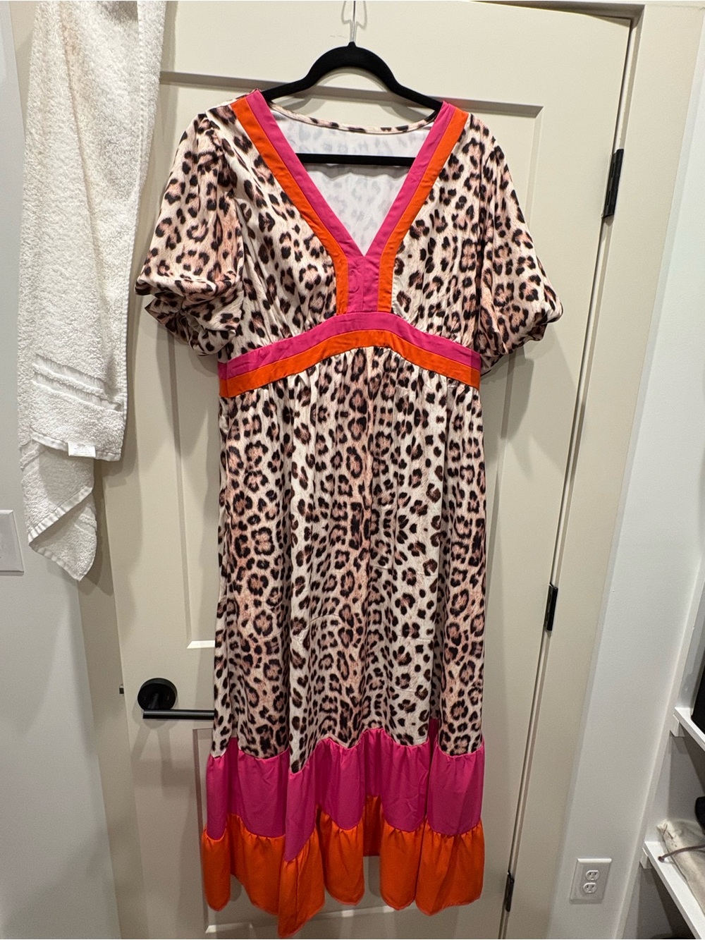 Amazon Leopard Print Maxi Dress with Pink & Orange Trim